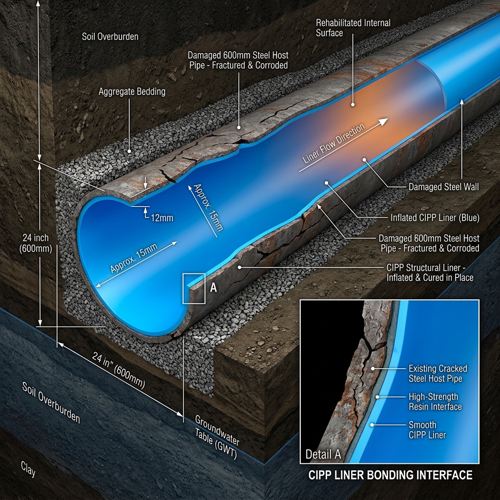3D schematic render of CIPP lining